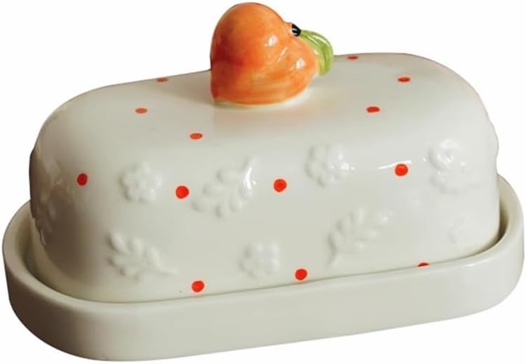 Butter Dish with Lid, Cheese Dish Butter Keeper European Style Peach Shaped Floral Relief White 18.5x7x10mm
