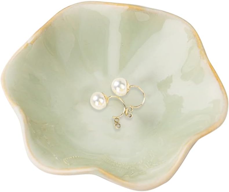 Ceramic jewelry dish,gifts for women her leaf jewelry Plate trinket key tray small ring dish holder nightstand decor home decor Christmas Birthday Friendship Gift for friend girl colleague (Green)