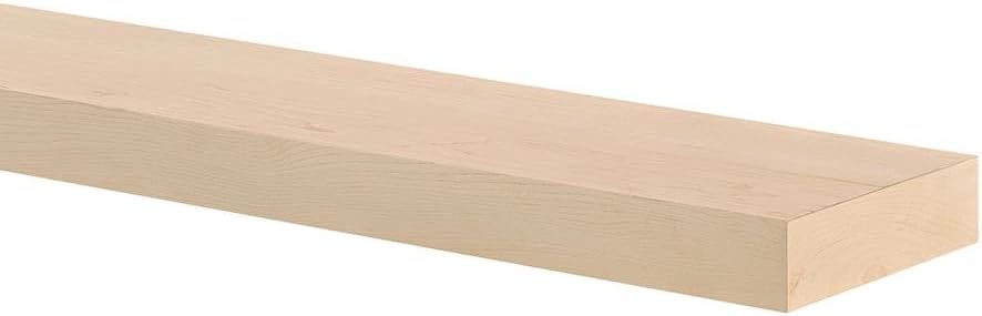 Modern Ember Alma 60 Inch Floating Shelf in Maple | Unfinished | Handcrafted Natural Maple Wood Shelf | Single Bracket Wall-Mounted Fireplace Mantel Shelf | 60” W x 2” H x 8” D