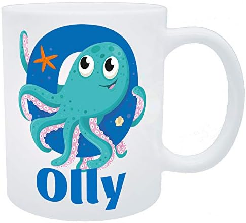 O for Olly, O for Octopus Themed Boys Personalised Plastic Unbreakable Kids Cup/Mug, Toddler Cup