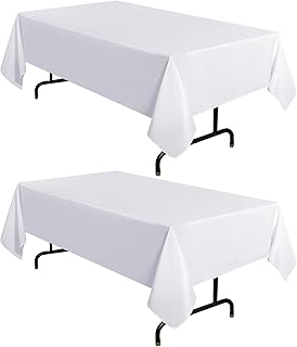 sancua 2 Pack White Tablecloth 60 x 102 Inch, Rectangle 6 Feet Table Cloth - Stain and Wrinkle Resistant Washable Polyester Table Cover for Dining Table, Buffet Parties and Camping