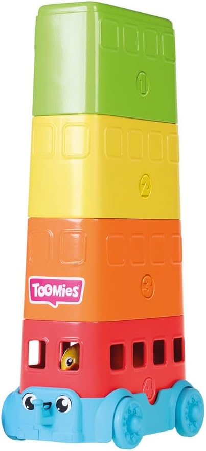 Toomies E73220C Tomy Hide & Squeak Stacker Decker Bus, Push-Along Colours and Sounds, Stacking and Sorting Babies, Educational Toddler Toy for Boys and Girls Aged 12 Months +