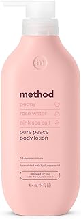 Method Body Lotion, Pure Peace, Rose Water, Peonies + Pink Sea Salt notes, 24 Hours of Moisture, 14 oz