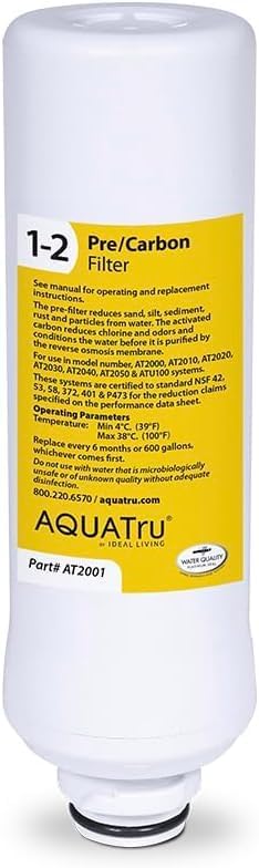 AQUA TRU - Replacement 2 Stage Pre-Filter (Stages 1 & 2) for Countertop Reverse Osmosis Water Filter Purification System (Classic, Connect & Under Sink AquaTru Water Purifier) - 1 Count