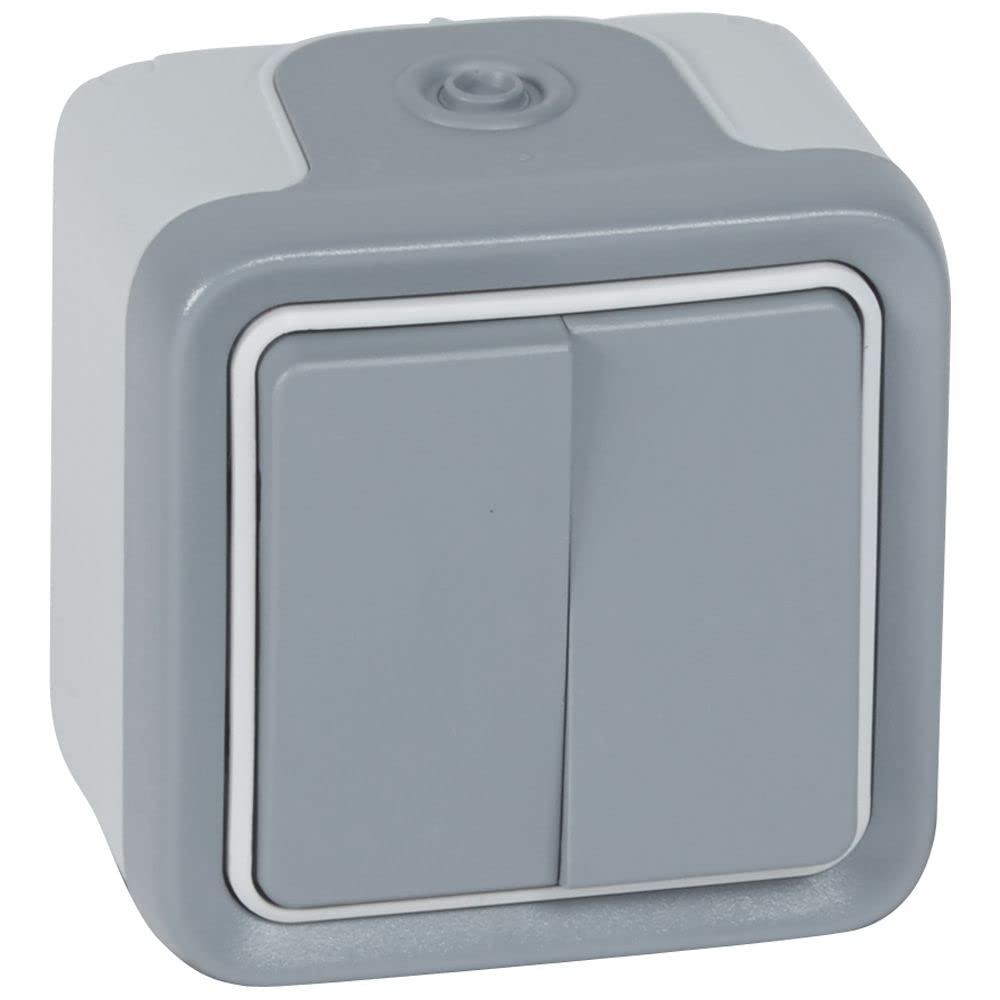 Legrand 069715 Waterproof 2-Gang 2-Way Switch, Plexo Complete Surface Mounting, 10AX, 250V, Grey