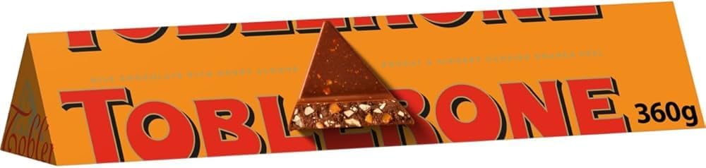 Toblerone Swiss Orange Twist Chocolate Bar - 360g Bar | 11 Iconic Triangle Portions, 32.7g Each | Creamy Milk Chocolate with Orange Flavor & Almond Nougat - Gift for Christmas, Birthday & More