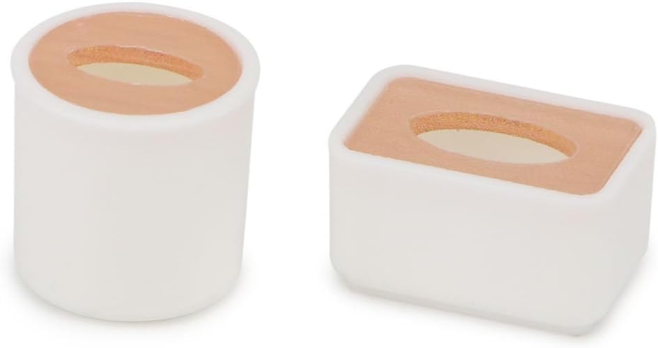 Dollhouse Tissue Box 2Pcs Miniature 1/6 House Accessories, Round Tube & Rectangle Paper Box Set for Toilet Living Room Decoration, Tissue Holder Model for DIY Craft (1:6 Scale)