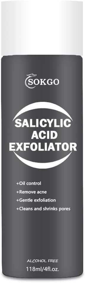 Salicylic Acid Exfoliator, Gentle BHA Exfoliating Toner, Facial Cleanser for Blackheads, Pores, Wrinkles, Acne, Fine Lines, for Women & Men