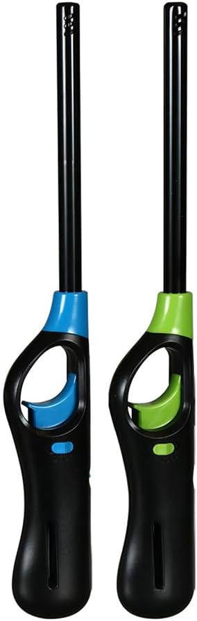 OBD 2 x Refillable BBQ Lighter Safety Gas Adjustable Flame Windproof Candle Lighter Ideal for Kitchen Barbecue Cooking Camping Fireworks (Assorted Colors)