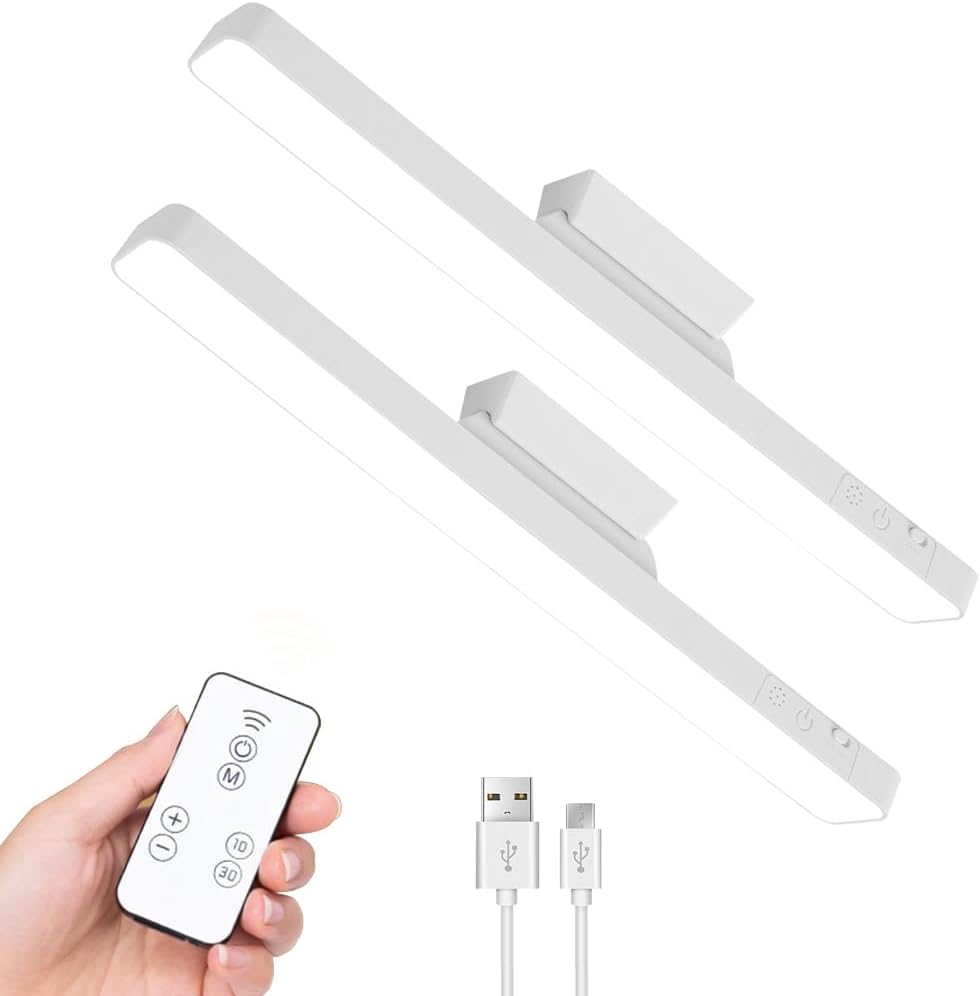 Generic 2 Pack 8W Rechargeable Dimmable Touch LED Light Bar with Remote,Magnetic Under Counter Closet Lights,Wardrobe Lights Adjustable 3 Colors for Cupboard,Closet,Makeup,Bedroom,Wall
