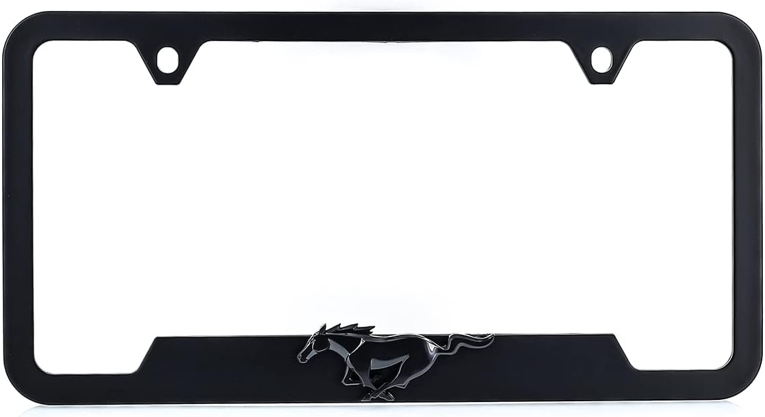 Ford Mustang Plastic License Plate Frame Tag Holder with 3D Emblem