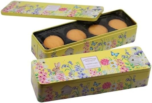 Farmhouse Luxury Finest Traditional Embossed Garden Tin of Lemon Curd Biscuits 225g, Perfect for Gifting Mothers day, Fathers Day, Anniversary, Easter, Christmas Day, All Occassions
