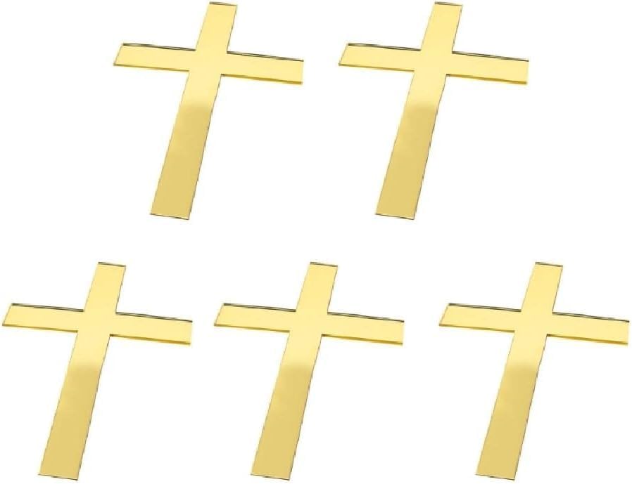 5 Pcs Golden Cross Acrylic Cake Toppers Mirror Acrylic Cake Decoration For Wedding Birthday Party Background Cake Toppers (Grocery and Gourmet Food) Frosting, Icing and Decorations