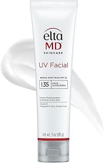 EltaMD UV Facial SPF 30+ Sunscreen Moisturizer Face Lotion, Broad Spectrum Moisturizing Sunscreen with Hyaluronic Acid, Non-Greasy, Mineral-Based Face Sunscreen with Zinc Oxide, 3.0 oz Tube