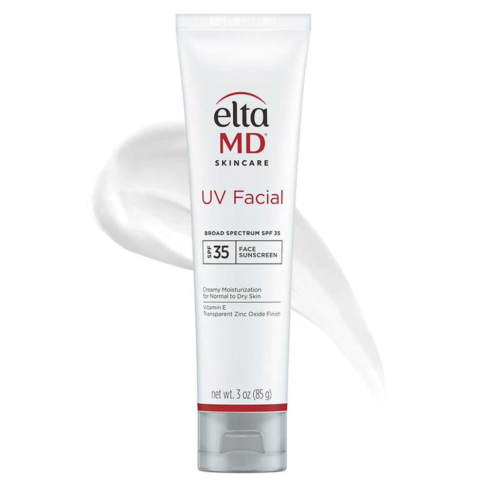 EltaMD UV Facial SPF 30+ Sunscreen Moisturizer Face Lotion, Broad Spectrum Moisturizing Sunscreen with Hyaluronic Acid, Non-Greasy, Mineral-Based Face Sunscreen with Zinc Oxide, 3.0 oz Tube