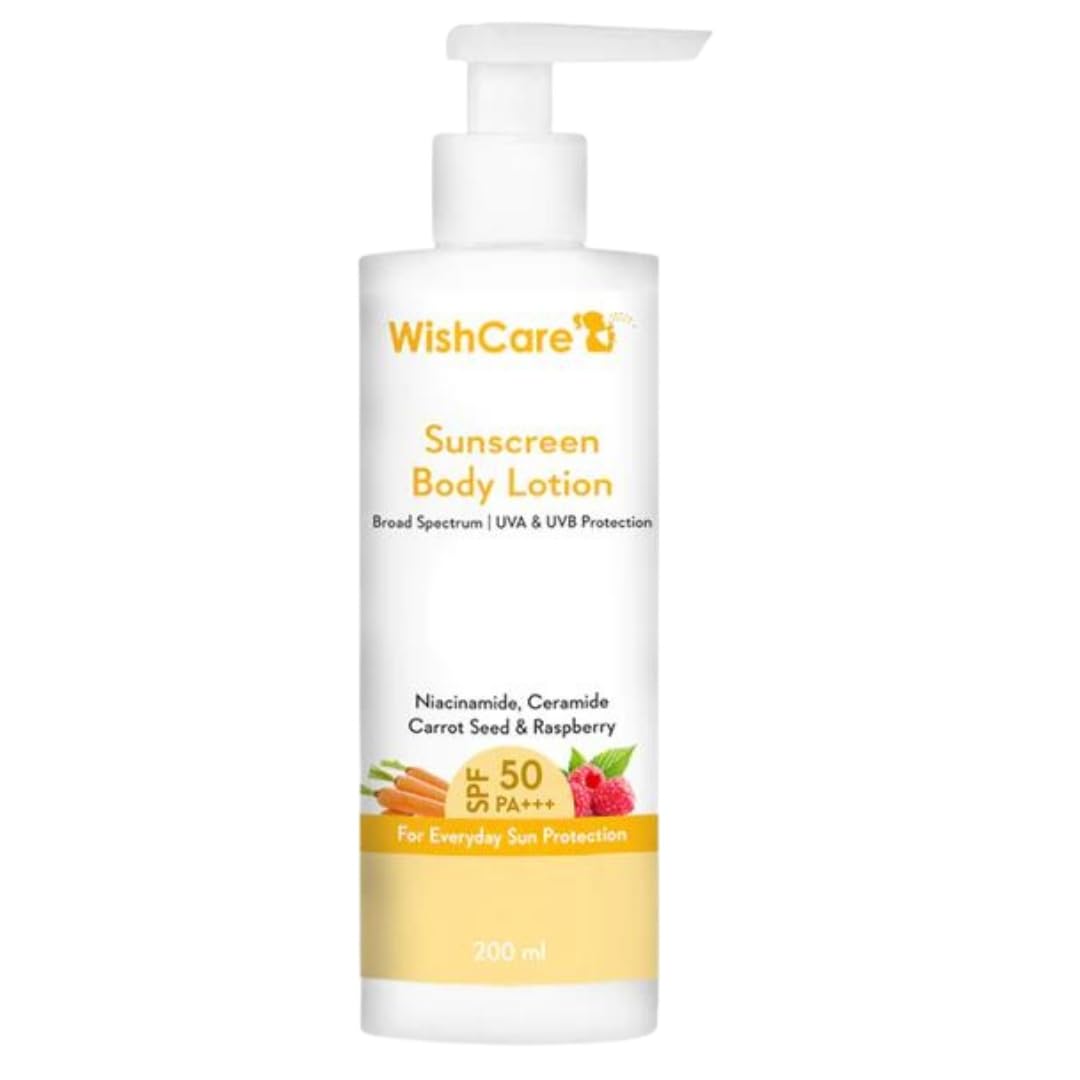 Sunscreen Body Lotion with SPF 50 PA+++ - Broad Spectrum UVA & UVB Protection, No White Cast, Enriched with Carrot Seed & Raspberry - Body Sunscreen Lotion 200ml