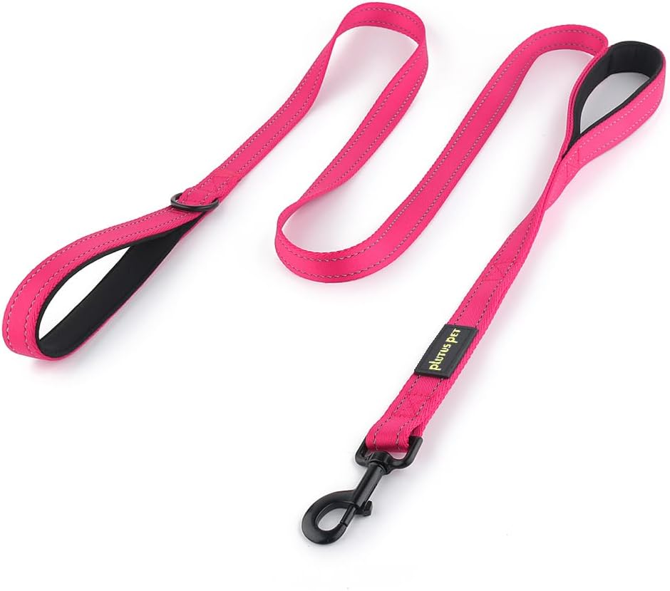 Pioneer Petcore Dog Lead 6ft Long,Traffic Padded Two Handle,Heavy Duty,Reflective Double Handles Lead for Control Safety Training,Leads for Large Dogs or Medium Dogs,Dual Handles Leashes(Pink)