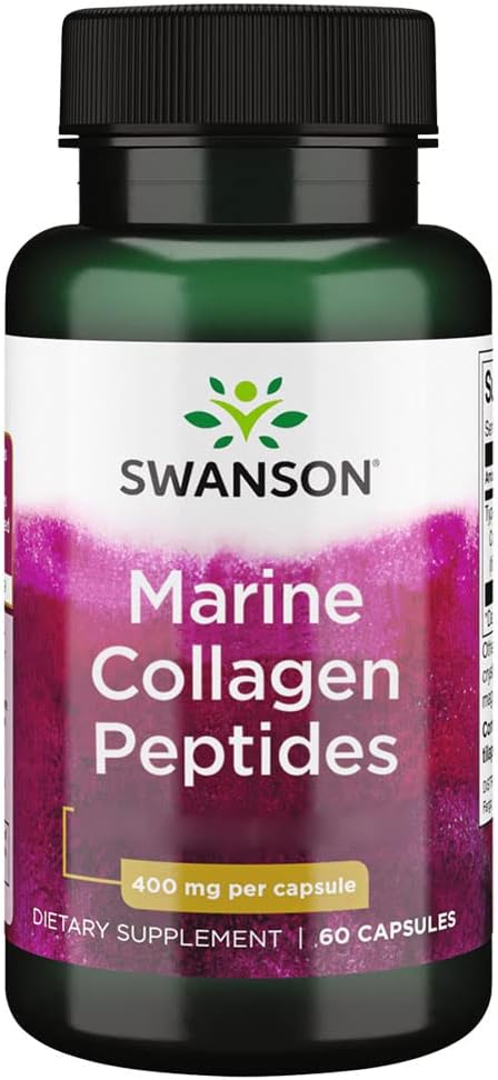Swanson, Marine Collagen Peptides (Fish Collagen Peptides), 400mg, 60 Capsules, Highly Dosed, Soy Free, Gluten Free, Non-GMO
