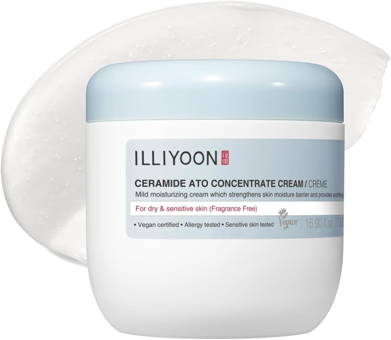 ILLIYOON Ceramide Ato Concentrate Cream (500ml, 16.9 Fl Oz) | Moisturizer for Dry&Sensitive Skin, 100hr Hydration, Restoring Skin Barrier | Gentle for Infants and Adults | Vegan | Fragrance Free