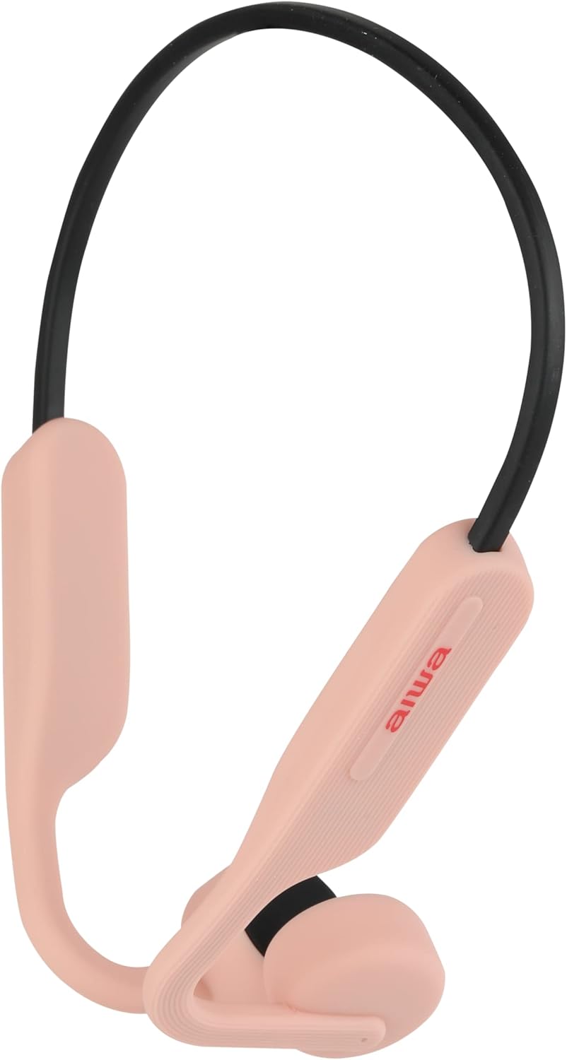 Aiwa Bone Conducting Wireless Headphones - Open-Ear Wireless Bluetooth 5.0 Sports Headphones, 6 Hours Playtime, IPX5 Waterproof Earphones for Gym, Running, Hiking, and Cycling, Pink