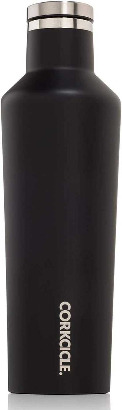 Corkcicle Canteen - Water Bottle and Thermos - Keeps Beverages Cold for Over 25, Hot for Over 12 Hours - Triple Insulated with Shatterproof Stainless Steel Construction - Matte Black - 16 oz.