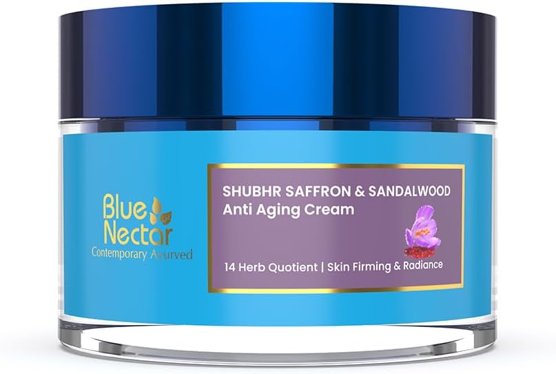 Blue Nectar Ayurvedic Anti Aging Face Cream for Women | Collagen Cream Face Moisturizer for Women with Saffron & Sandalwood (14 Herbs, 50g)