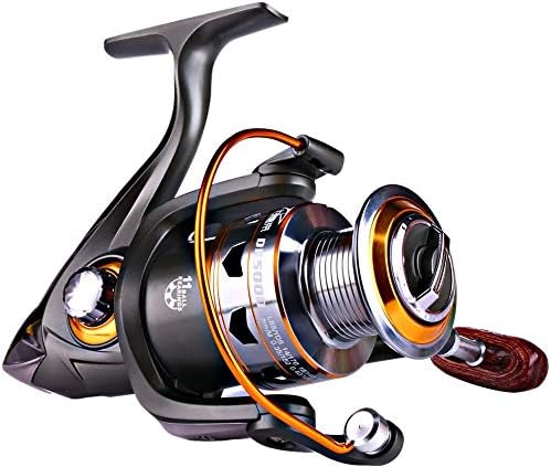Sougayilang Spinning Fishing Reels with Left/Right Interchangeable Collapsible Wood Handle Powerful Metal Body 5.2:1/5.1:1 Gear Ratio Smooth 11BB for Inshore Boat Rock Freshwater Saltwater Fishing