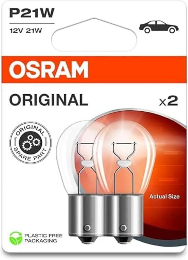 OSRAM ORIGINAL LINE 12V, P21W, signal lamp, Metal Base, Double Blister, (2 lamps)