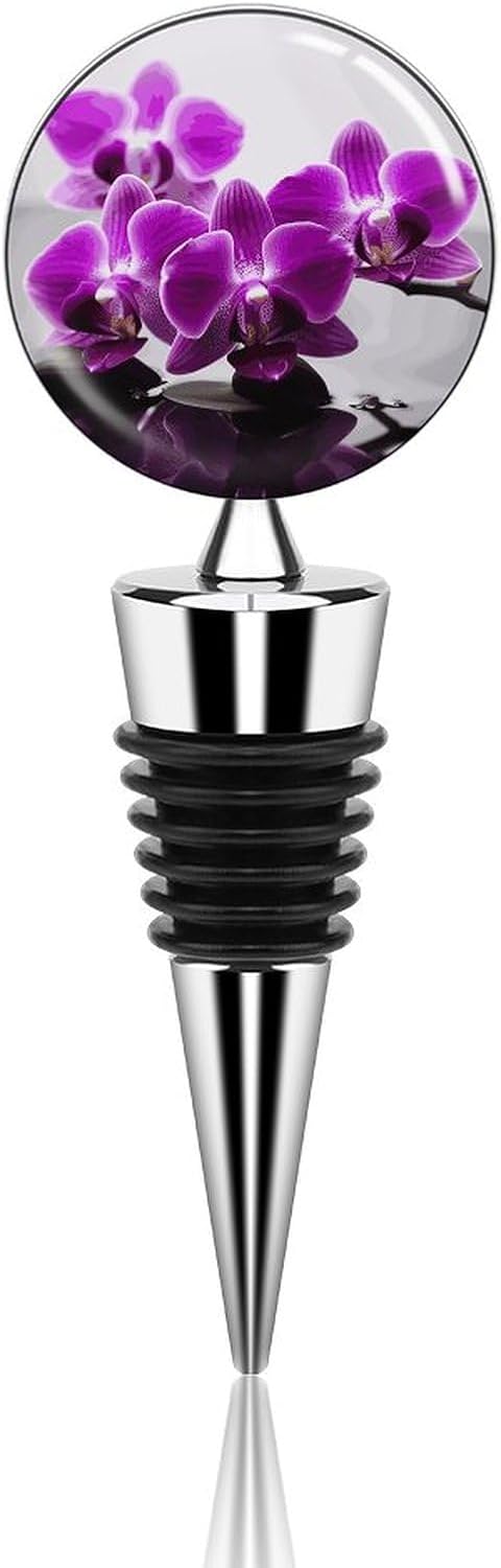 Purple Butterfly Orchid Wine Bottle Stoppers Resealable Wine Pump Vacuum Stoppers Sparkling Wine Stopper Champagne Stoppers Leak Proof Keep Fresh Suitable for Standard