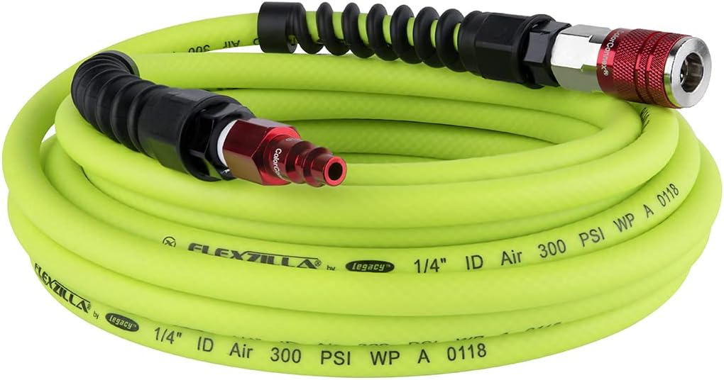 Flexzilla Pro Air Hose with ColorConnex Industrial Type D Coupler and Plug, 1/4 in. x 25 ft. - HFZP1425YW2-D