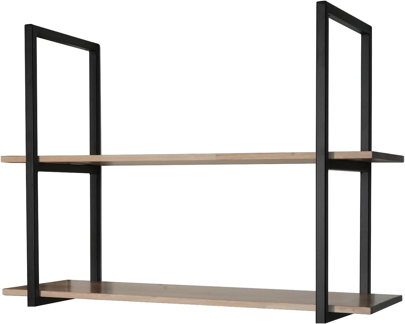 DIYHD Industrial Ceiling Mounted Floating Shelves, 2-Tier Rubberwood Shelves with Carbon Steel Frame 24.4H x 33.5W x 11.5D inches