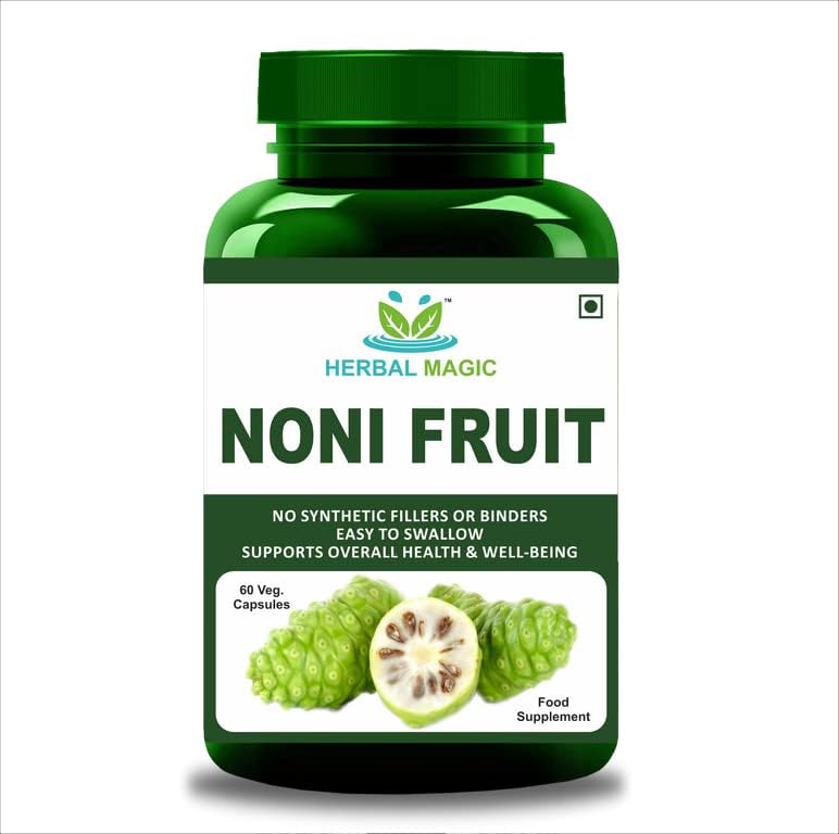 Herbal Magic's Pure & Natural Noni Fruit Capsules X 60 - Morinda, Indian Mulberry, Cheese Fruit - Sparkle Your Smoothies, Yogurt and ice Cream, Baking Cakes & Cookies