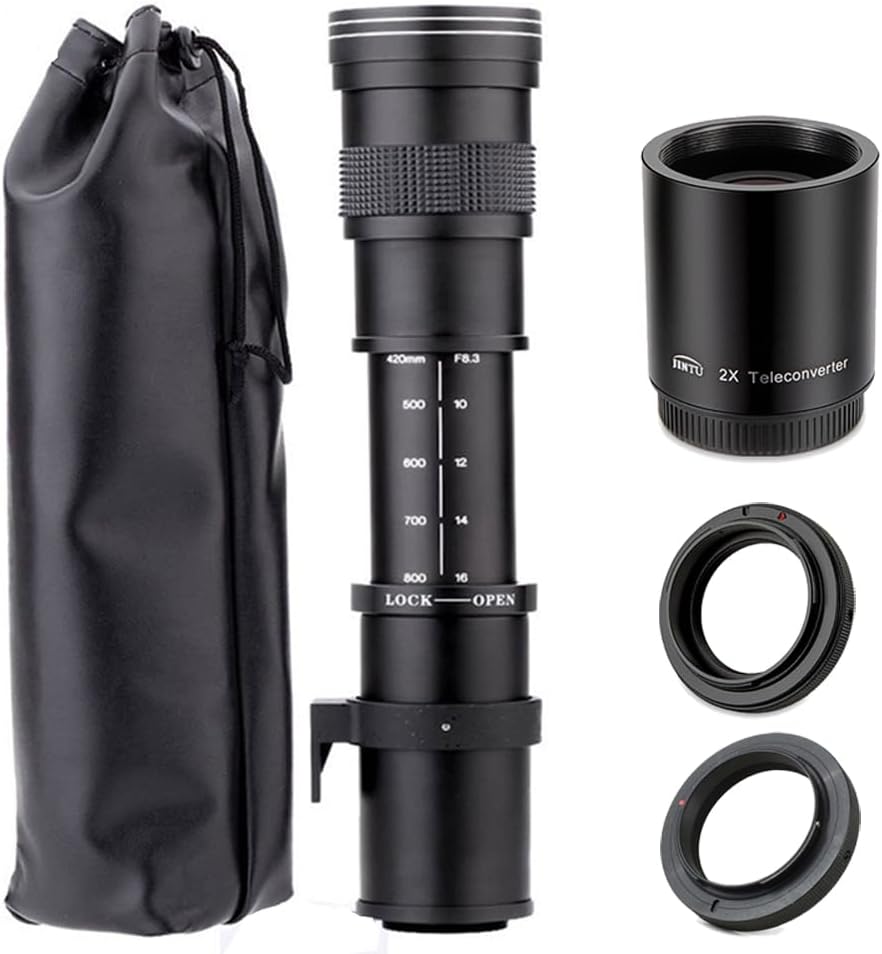JINTU 420-1600mm f/8.3 Telephoto Lens Zoom SLR Camera Lens for Canon T7i T6 T6i T6s T7 T8i T3i, T4i, T5, T5i, SL2, SL1 4000D 2000D 80D 90D 5D III 6D 7D II 60D 70D 250D 750D 760D 1300D