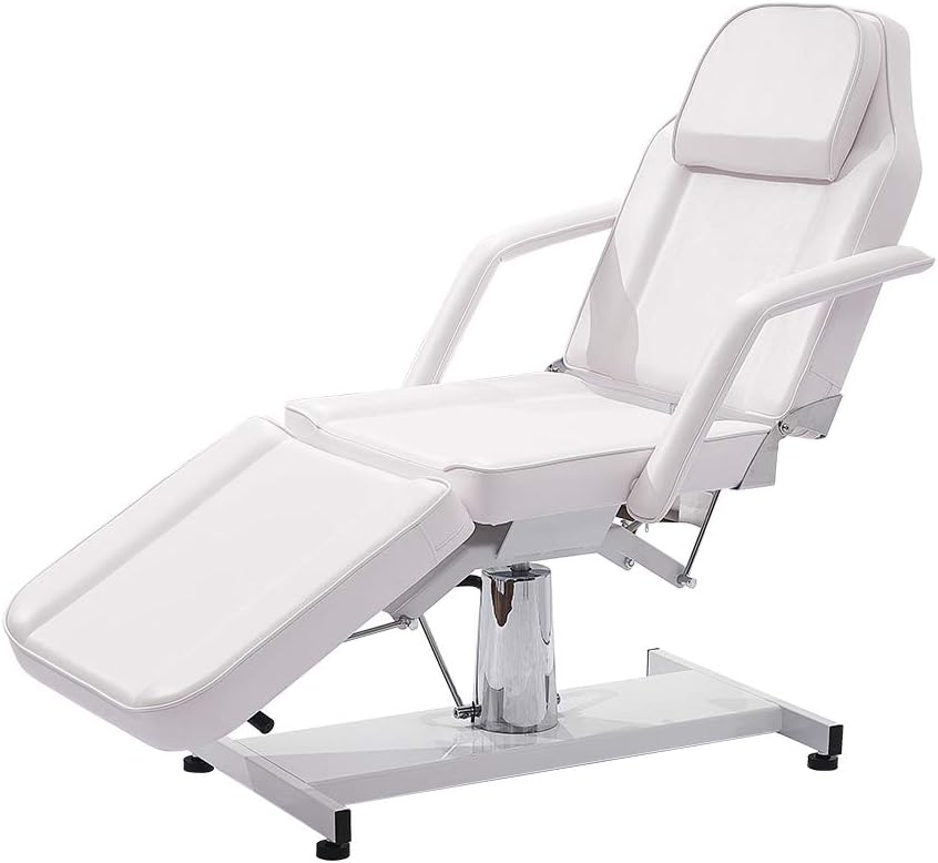 Panana Hydraulic Massage Table, Tattoo SPA Beauty Care Salon Bed Therapy Couch Salon Chair with Chrome Stable Base1 (White)