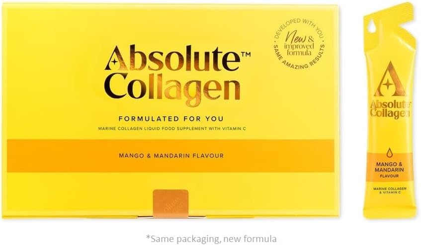 Absolute Collagen Marine Liquid Collagen Supplement for Women | New Mango & Mandarin Flavour, Supports Hair, Nail & Skin Health, 8000mg of Hydrolysed Collagen per Sachet, Vitamin C | 14 Sachets