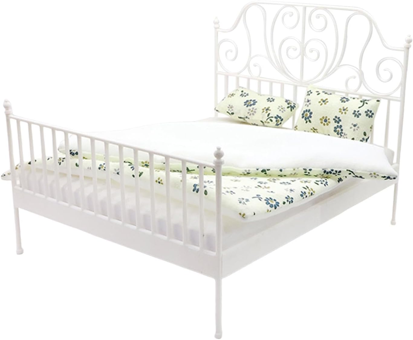 MagiDeal Mini Bed 1:12 Scale Realistic Dollhouse Decor Photo Props DIY Dollhouse Furniture Bedroom Accessories for Girls Toddlers Kids, white