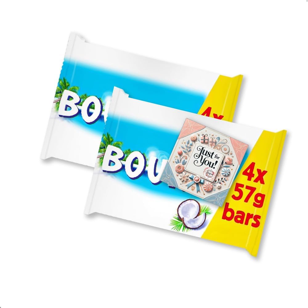 Bounty Chocolate Multipack - 8x Coconut & Milk Chocolate Snack Bars (2 Packs of 4x 57g), Tropical Snack, Sharing, Treat for Coconut Lovers, Suitable for Vegetarians, Includes Greeting Card