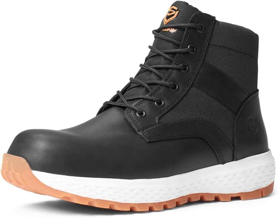 SUREWAY Men's Composite/Soft Toe Industrial Casual Work Boot,Slip Resistant, Anti-Fatigue Lightweight Utility Wedge work Shoes,Comfort Men Construction Safety Work Boots,Leather,Lace Up,Round Toe