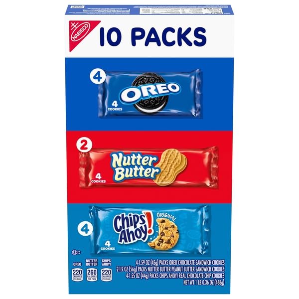 Nabisco Cookie Variety Pack, OREO, Nutter Butter, CHIPS AHOY!, 10 Snack Packs (4 Cookies Per Pack)