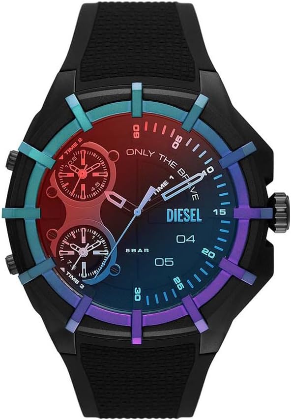 DIESEL Framed Watch for Men, Quartz Chronograph Three Hand Movement with Silicone, Stainless Steel or Leather Strap