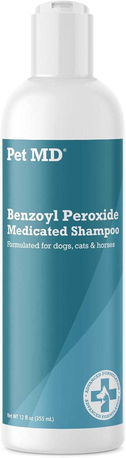 Pet MD - Benzoyl Peroxide Medicated Shampoo for Dogs and Cats - Effective for Skin Conditions, Dandruff, Itch Relief, Acne and Folliculitis - Citrus Scent - 12 oz
