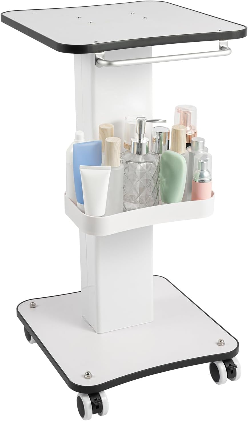 TkkMivcOC Beauty Salon Trolley Cart, Spa Rolling Tray, Beauty Trolley on Wheels, Hairdressing Mobile with Handle, Beauty Instrument Storage Tray, for Beauty Equipment & Other Items, White