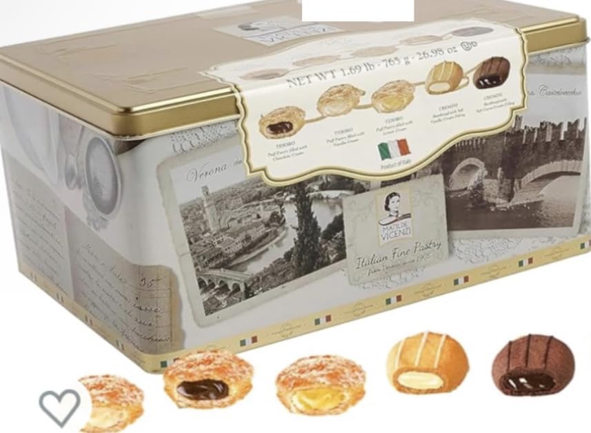 Luxury Assortment Of Europeen Christmas Chocolate Cookie - Verona Italian Fine Pastry Cookies Assortment | Hazelnut Chocolate Milk, Raspberry Cashews Almond, Cream & Shortbread Cocoa Filling | 24.69 Oz Gift Box Tin (Holiday)