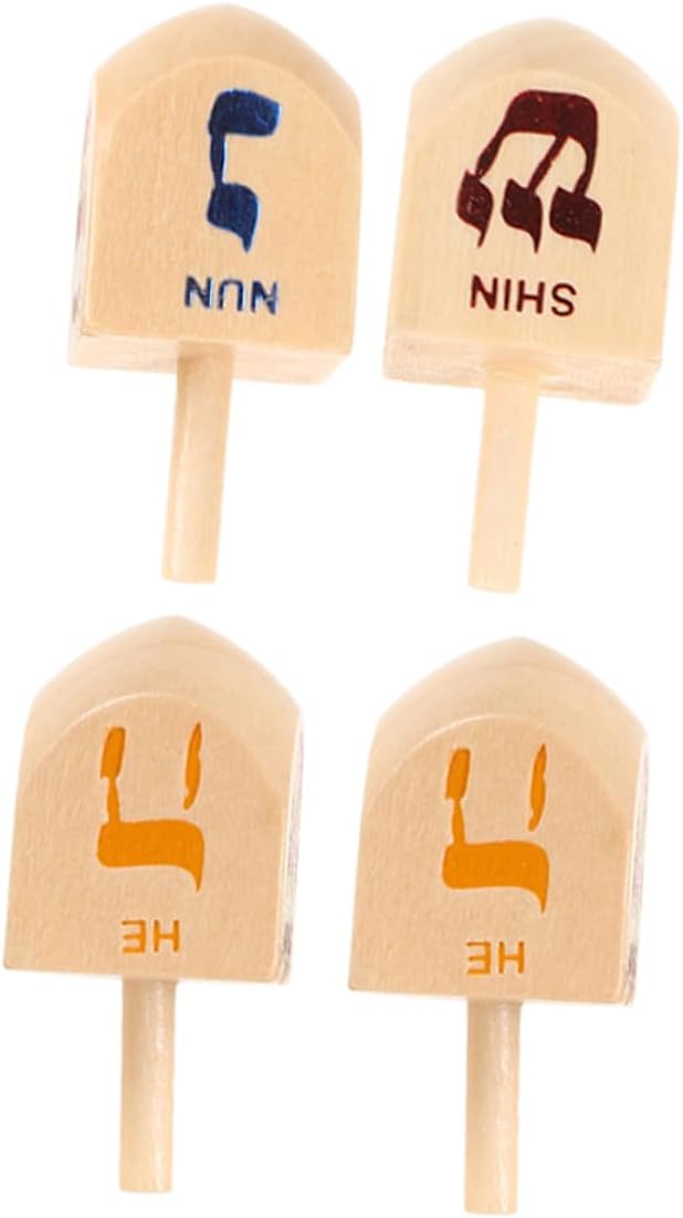 ULTECHNOVO 4PCS Wooden Hanukkah Dreidel Game Set for Boys and Girls Large Colorful Hebrew Letter Tops Educational Chanukah Decorations for Home Stress Relief Toy