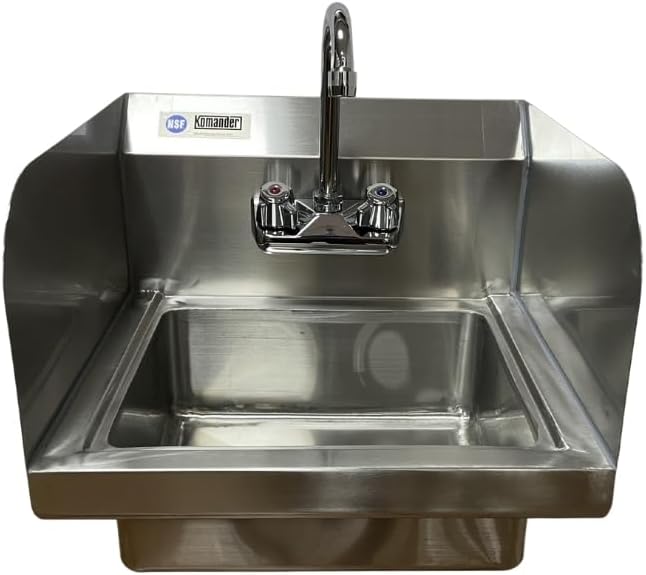 Komander Stainless Steel Hand Sink 15" X 15-3/4" X NSF Commercial Wall Mounted, For Restaurants And Kitchens