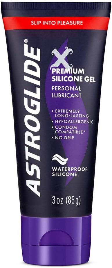Astroglide Silicone Lube (3oz), X Premium Gel Personal Lubricant for Vaginal and Anal Sex, No Drip Stay-Put, Long-Lasting for Men, Women and Couples, Waterproof for Water Play
