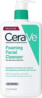 CeraVe Foaming Facial Cleanser, Daily Face Wash for Oily Skin, Hyaluronic Acid + Ceramides + Niacinamide, Fragrance Free & Paraben Free, Non-Drying Oil Control Face Wash, 19 Fluid Ounce