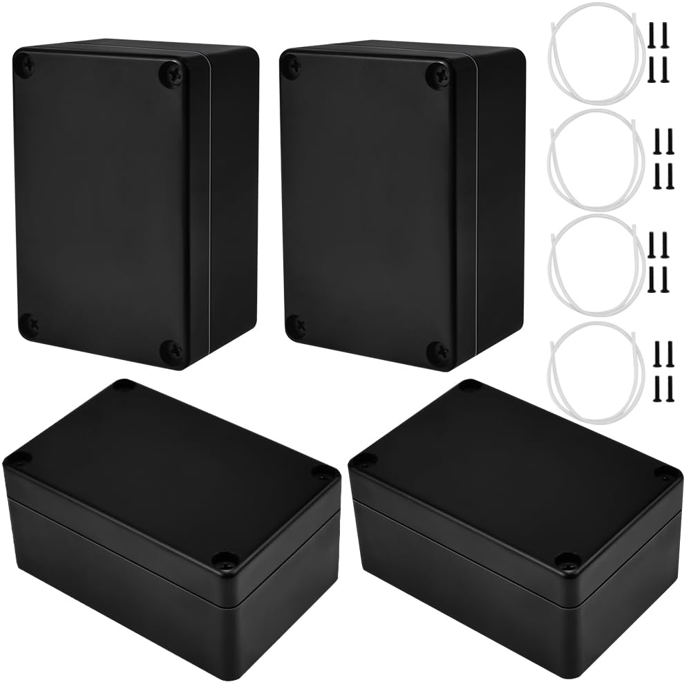 ADERTOS 4 PCS IP65 Waterproof Junction Boxes External Electrical Junction Box Outdoor Cable Connection Junction Box Plastic Project Junction Boxes Enclosure for Electronics Case - 100x68x50mm/Black