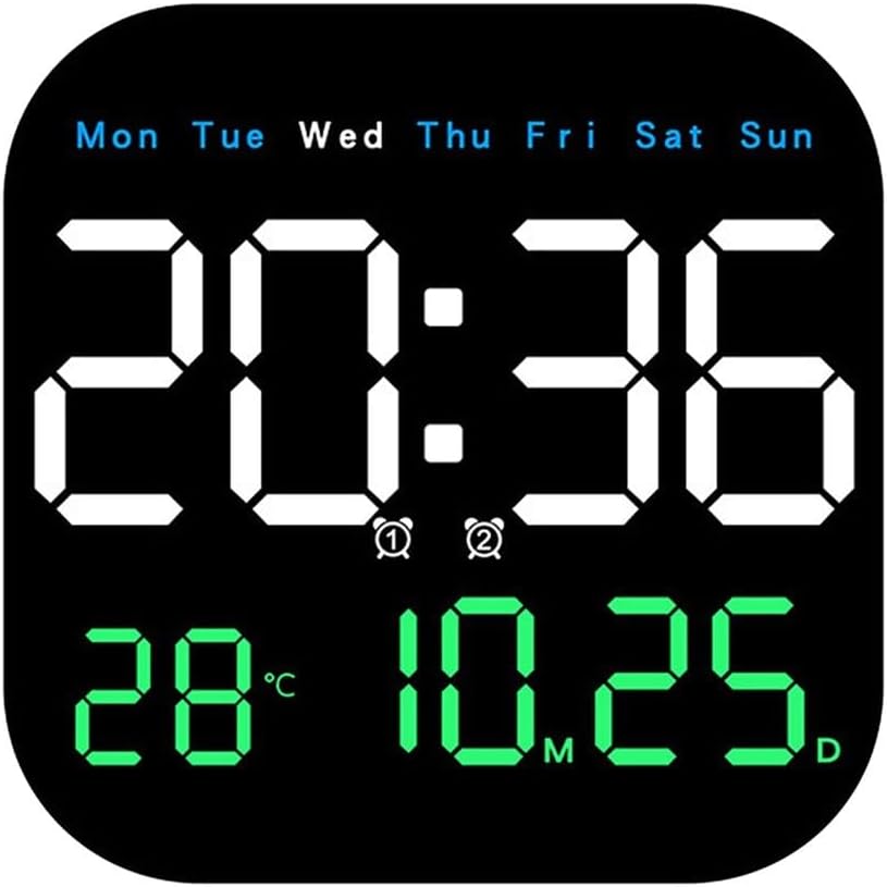 EXTRWORY Digital Wall Clock with Remote Control and Adjustable Brightness, Temperature Date Week Display (三色)