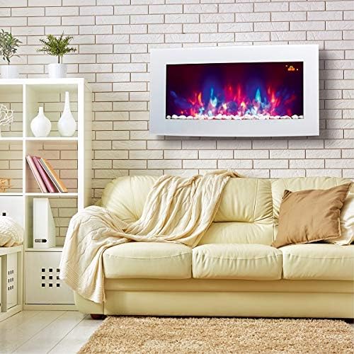 2025 TruFlame 89.2cm WIde Wall Mounted Arched White Glass Electric Fire with Pebble Effect and 7 colour Side LEDs